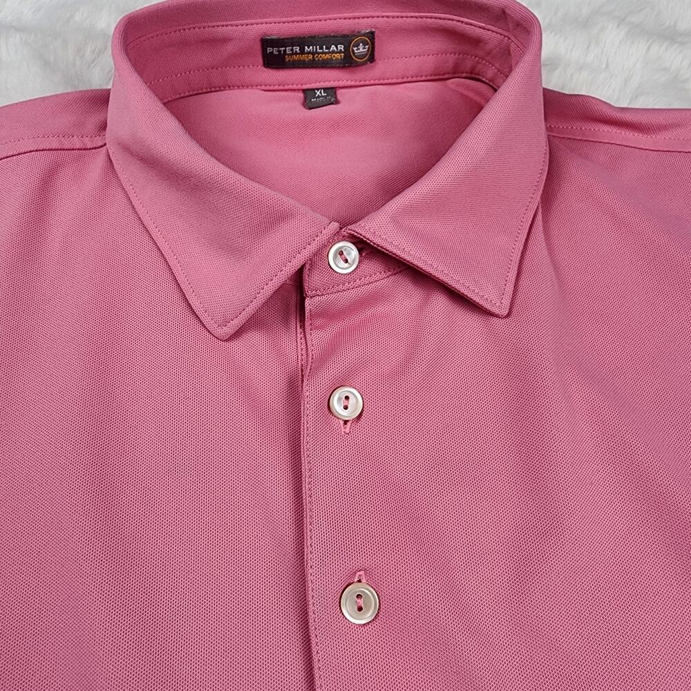 Peter Millar Men Summer Comfort Golf Performance Polo Shirt Short Sleeve Pink XL - Picture 3 of 5